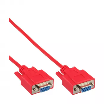 InLine null modem kábel DB9 konektor samica / samica, zalievaný, červený, 3 m