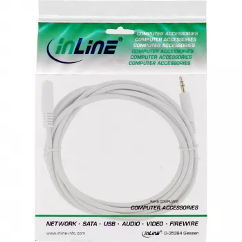 InLine audio kábel, 3,5 mm jack konektor samec/samica, stereo, biely/zlatý 10 m