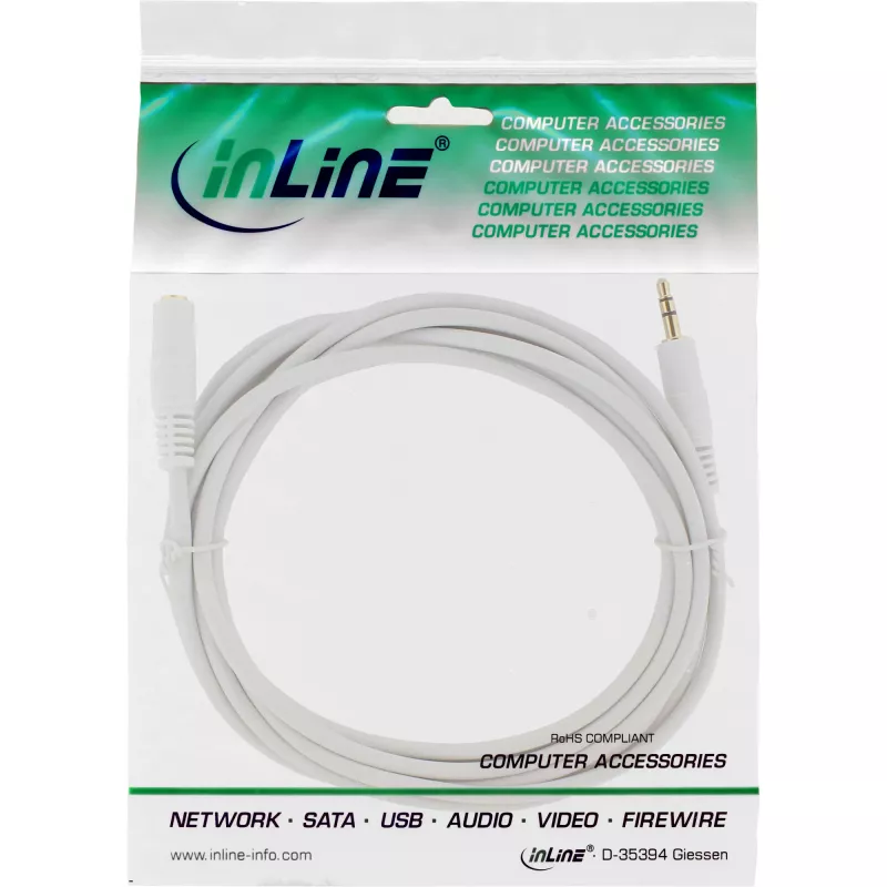 InLine audio kábel 3,5 mm konektor samec/samica, stereo, biely/zlatý 5 m