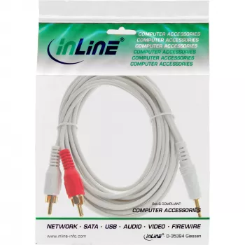 InLine audio kábel 2x RCA konektor samec / 3,5 mm konektor samec stereo biely/zlatý 3 m