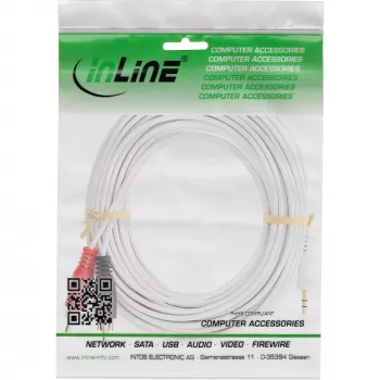 InLine audio kábel 2x RCA konektor samec / 3,5mm jack konektor samec stereo biely/zlatý 5m