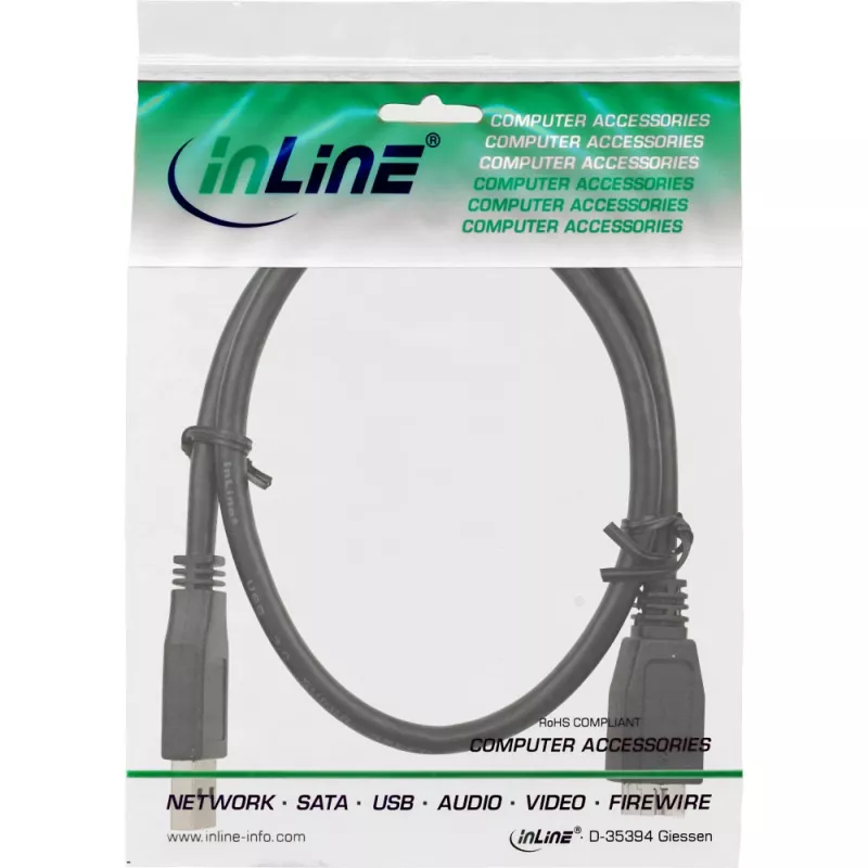 InLine USB 3.2 Gen.1 kábel Typ A konektor samec / Micro B konektor samec, čierny, 0,5 m