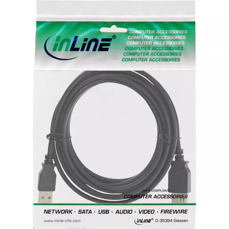 USB 2.0 predlžovací kábel Typ A konektor samec/konektor samica InLine 34610B čierny 1m