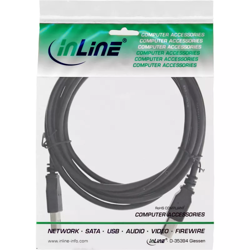 USB-2.0-kábel Typ-A-konektor samec / Typ-B-konektor samec čierny 5 m InLine 34555X
