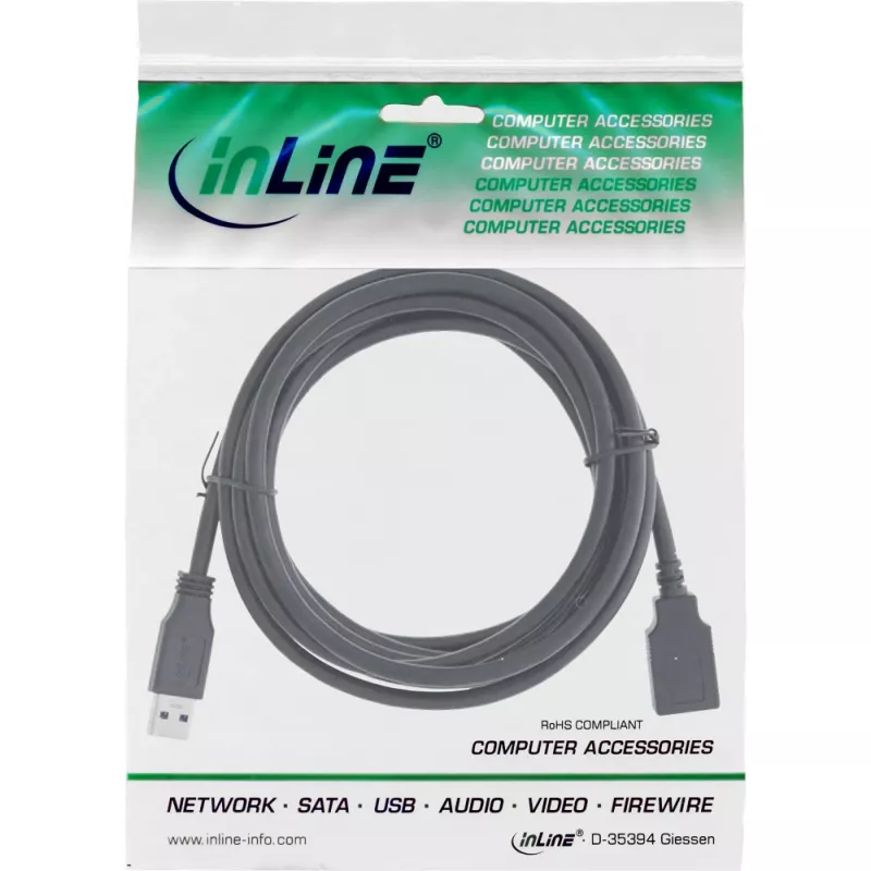 InLine USB 3.2 Gen.1 kábel Type-A samec / Type-A samica, čierny, 0,5 m