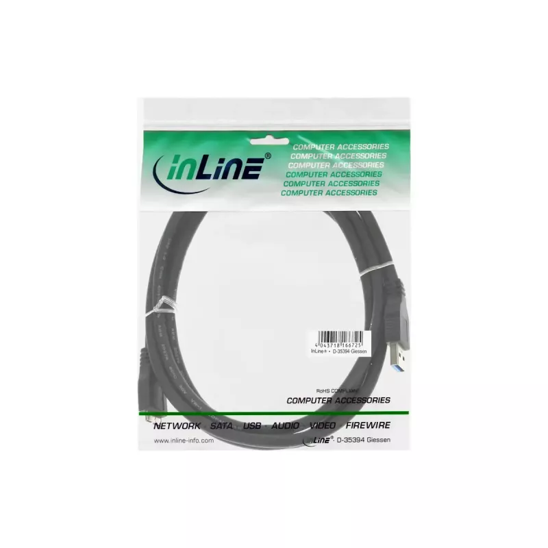 InLine USB 3.2 Gen.1 Kábel, USB-A na Micro-USB B, 5 m, čierny (35450)