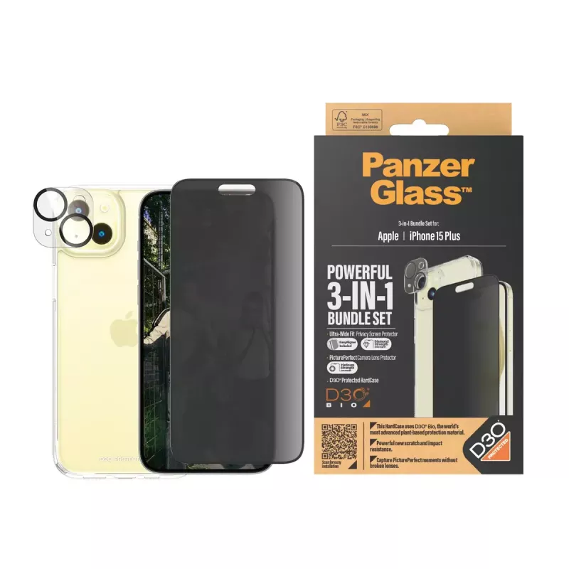 PanzerGlass Privacy 3-in-1 Pack iPhone 15 Plus tvrdené sklo