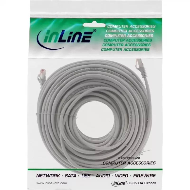 InLine patch kábel S/FTP PiMF Cat.6 250MHz medený bezhalogénový sivý 50 m