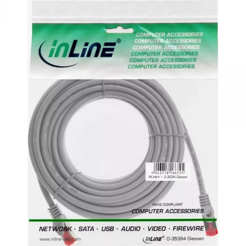 InLine patch kábel S/FTP PiMF Cat.6 250MHz medený bezhalogénový sivý 30 m