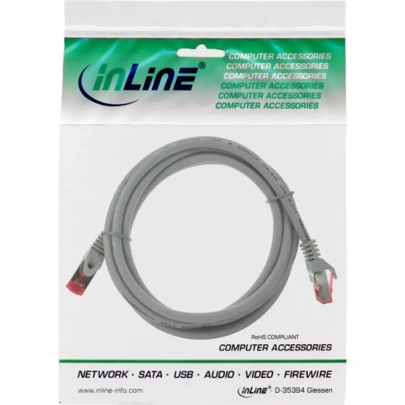 InLine patch kábel S/FTP PiMF Cat.6 250MHz medený bezhalogénový sivý 1 m