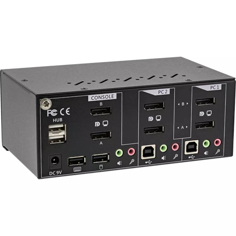 InLine Desktop KVM prepínač, 2-portový, Dual Monitor DisplayPort 1.2, 4K, USB 2.0