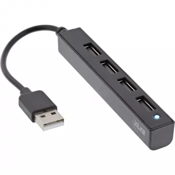 InLine USB 2.0 4-port hub, USB-A konektor samec na 4x USB-A konektor samica, kábel 15cm