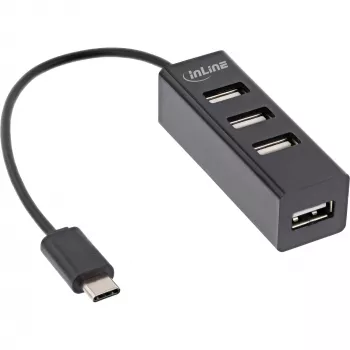 InLine USB 2.0 4-port hub, USB-C konektor samec na 4x USB-A konektor samica, kábel 15cm
