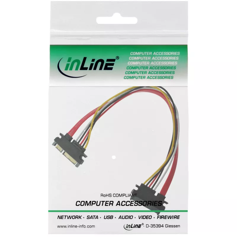 InLine SATA dátový a napájací kábel SATA 6Gb/s konektor samec / konektor samica 0,30m