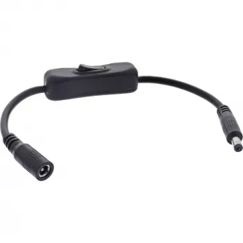 InLine DC kábel s vypínačom, DC konektor samec/samica 5,5x2,1mm, AWG 18, čierny, 0,20m