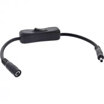 InLine DC kábel s vypínačom, DC konektor samec/samica 4,0x1,7 mm, AWG 18, čierny, 0,20 m