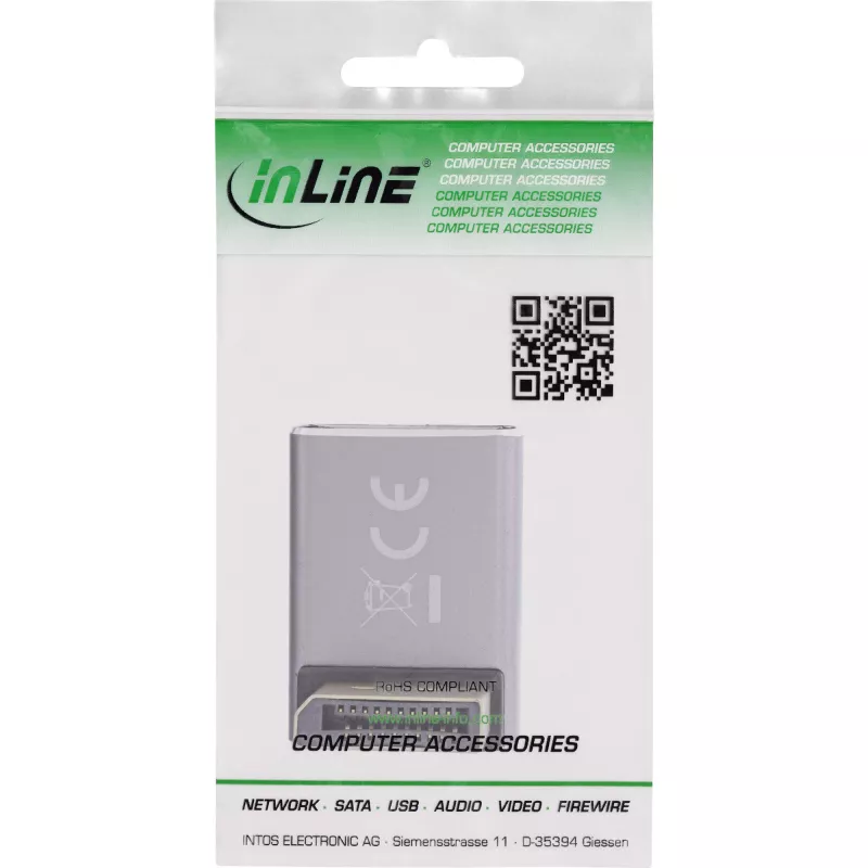 InLine 17291F Adaptér DisplayPort 1.4, samec/samica, 90 stupňov nadol, 8K