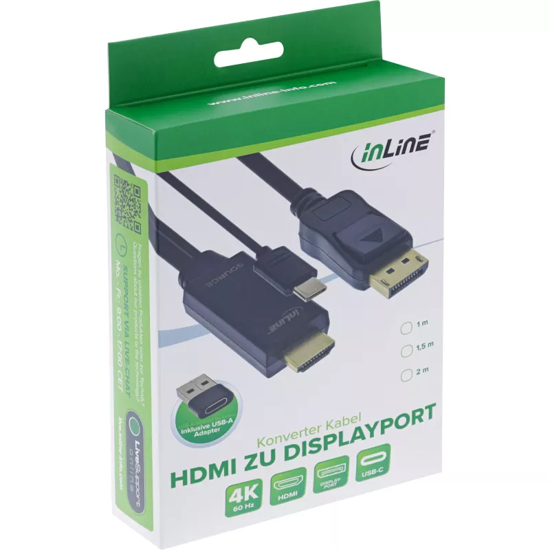 Aktívny video konvertor InLine 17161I 3840x2160 HDMI na DisplayPort