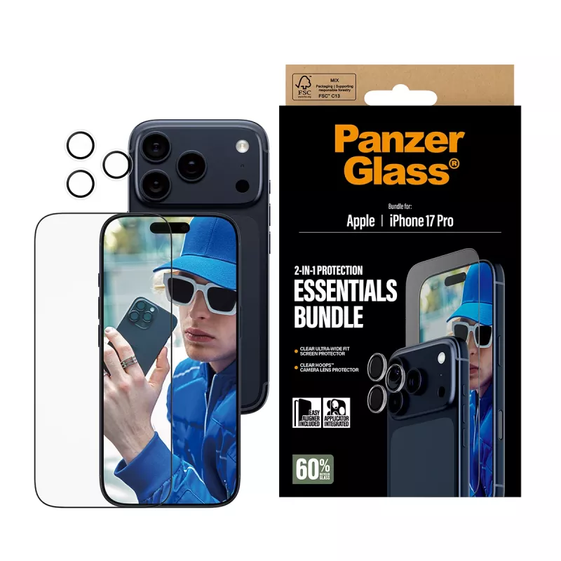 PanzerGlass 2-in-1 Essentials Bundle iPhone 17 Pro odolný proti poškriabaniu a nárazom