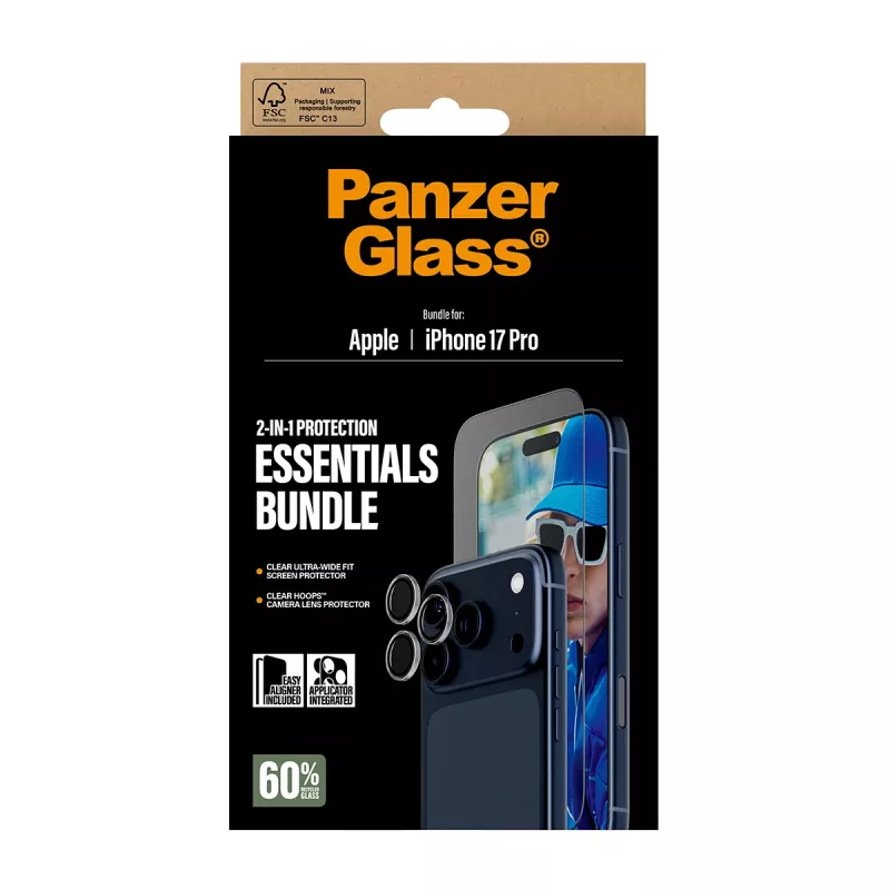 PanzerGlass 2-in-1 Essentials Bundle iPhone 17 Pro odolný proti poškriabaniu a nárazom