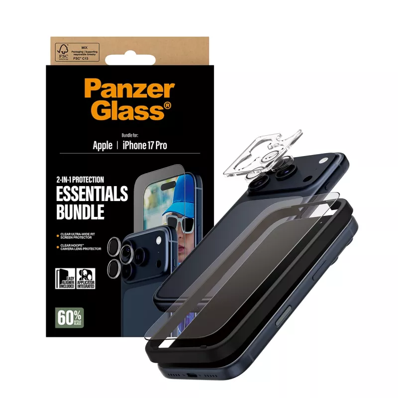 PanzerGlass 2-in-1 Essentials Bundle iPhone 17 Pro odolný proti poškriabaniu a nárazom