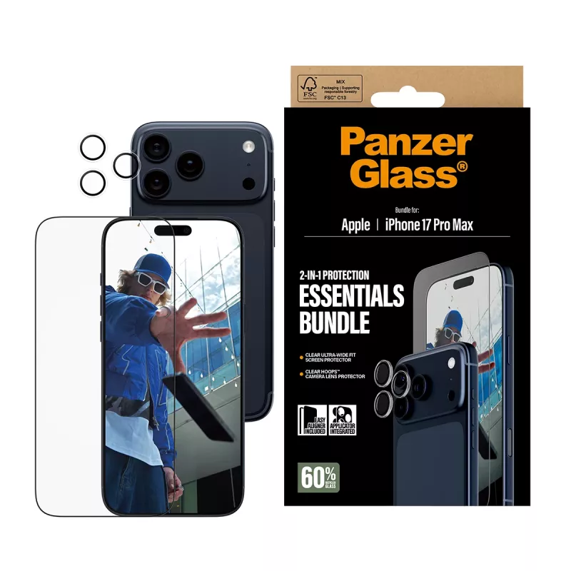 PanzerGlass 2-in-1 Essentials Bundle iPhone 17 Pro Max odolný proti poškriabaniu a nárazom