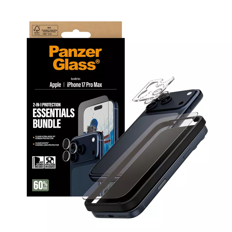 PanzerGlass 2-in-1 Essentials Bundle iPhone 17 Pro Max odolný proti poškriabaniu a nárazom