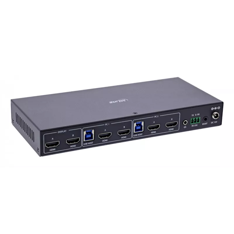 InLine 57885H KVM prepínač, 2-cestný, HDMI, dva monitory, 8K60Hz, USB hub, čierny