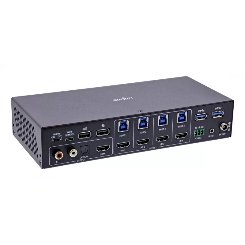 InLine 57885I KVM prepínač, 4-cestný, HDMI, 4K60Hz, multiviewer, USB hub, čierny