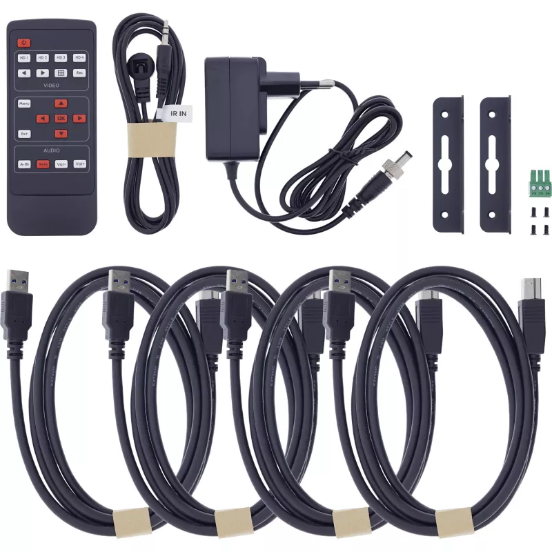 InLine 57885I KVM prepínač, 4-cestný, HDMI, 4K60Hz, multiviewer, USB hub, čierny