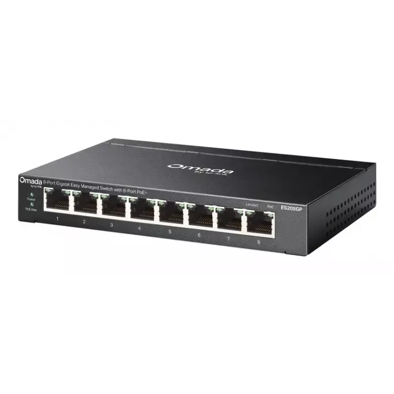 TP-Link Omada ES208GP sieťový switch Managed L2 Gigabit Ethernet (10/100/1000) Power over Ethernet (PoE) lišta DIN čierny