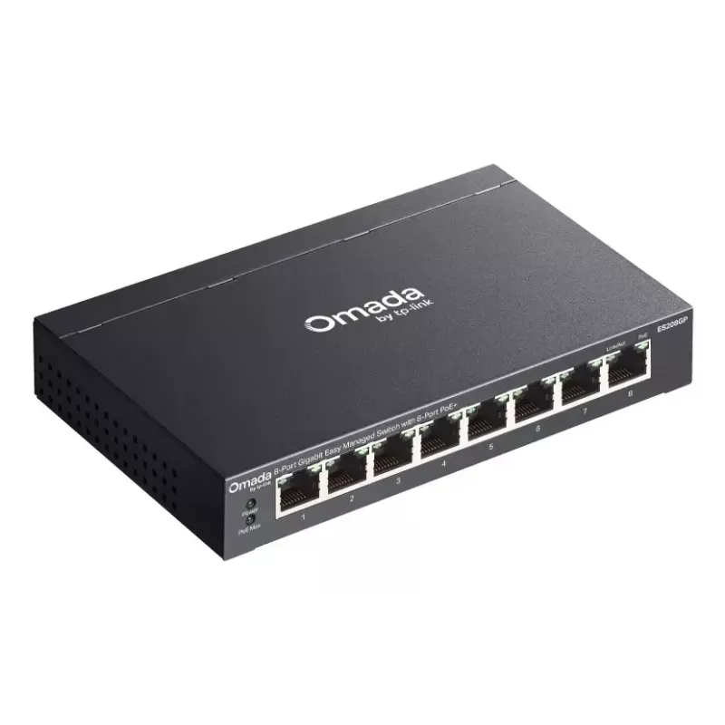 TP-Link Omada ES208GP sieťový switch Managed L2 Gigabit Ethernet (10/100/1000) Power over Ethernet (PoE) lišta DIN čierny