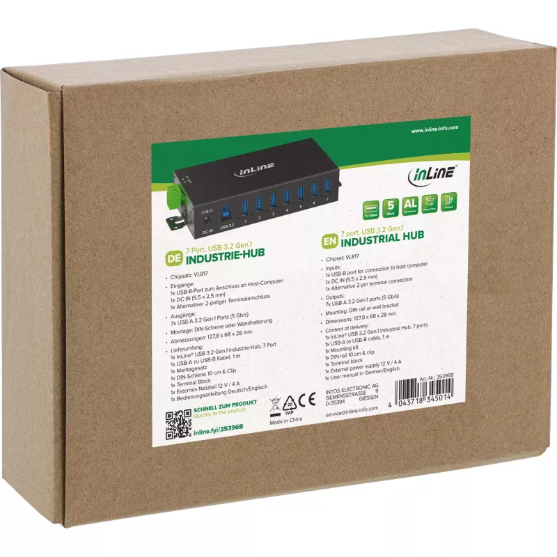 InLine 35396B rozbočovač USB 3.2 Gen 1 (3.1 Gen 1) Type-B 5000 Mbit/s čierny