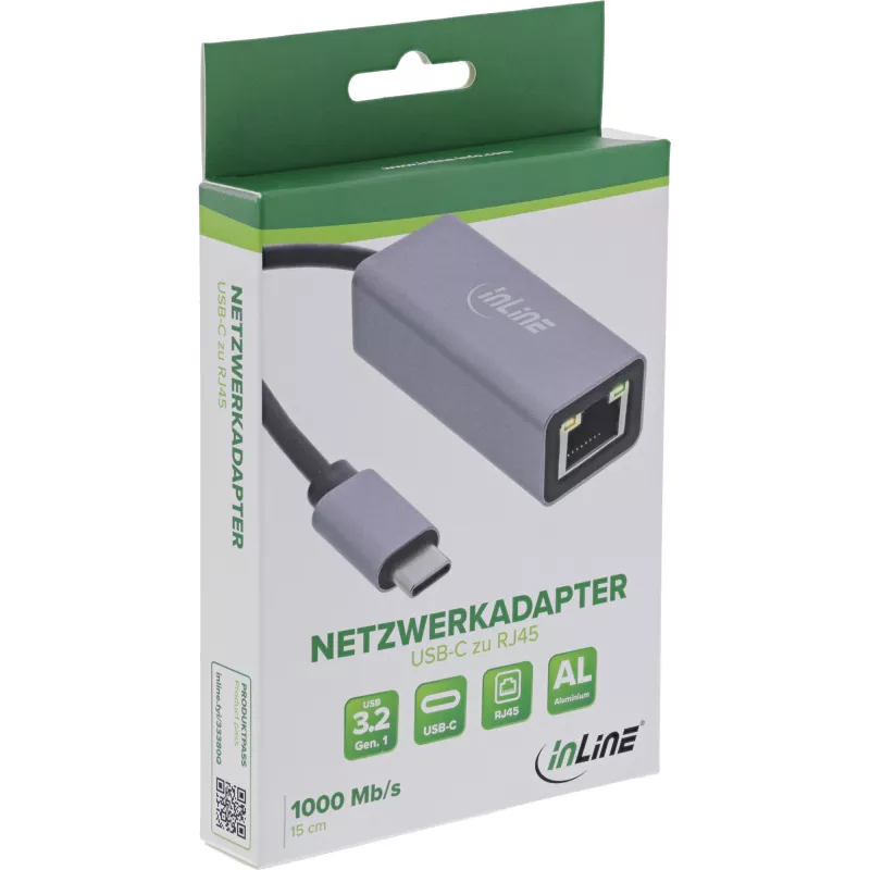 InLine 33380Q RJ-45 adaptér USB Type-C konektor samec 1 Gbit/s sivý