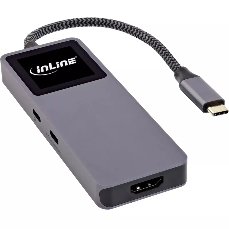 USB-C rozhranie hub InLine 35392D USB 3.2 Gen 2 Type-C host na HDMI, USB-A, USB-C 10000 Mbit/s sivý