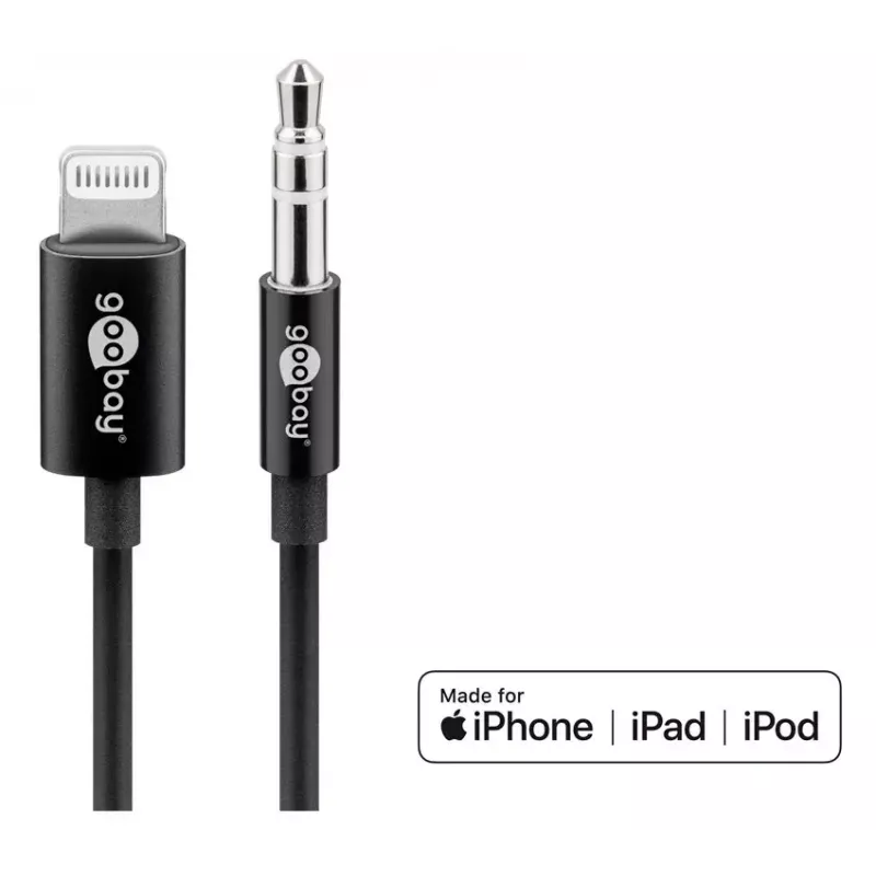 Audio prepojovací kábel Goobay Apple Lightning na 3,5 mm 1 m čierny