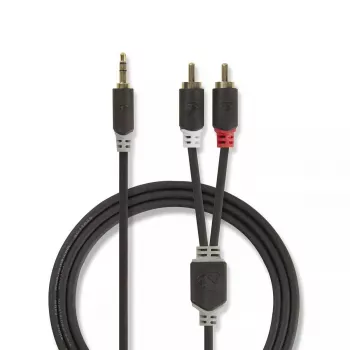 Audio kábel Nedis CABW22200AT10 1 m 3,5 mm 2xRCA antracitový