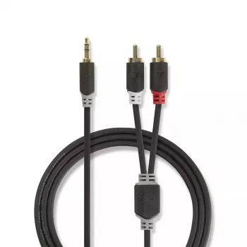 Audio kábel Nedis CABW22200AT20 2 m 3,5 mm 2 x RCA antracitový