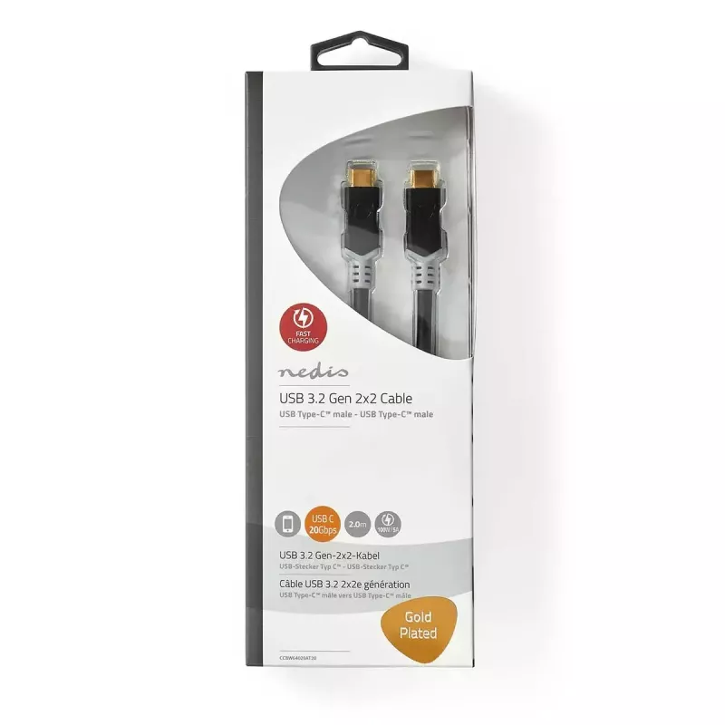 USB kábel Nedis CCBW64020AT20 USB4 Gen 2x2 2 m USB C čierno-strieborná