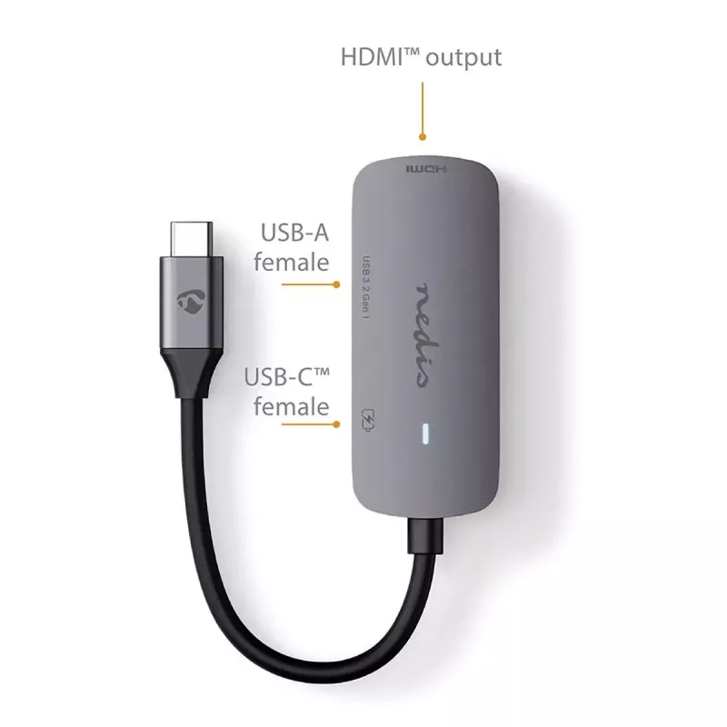 USB hub Nedis CCGB64230GY01 Type-C 5000 Mbit/s sivý