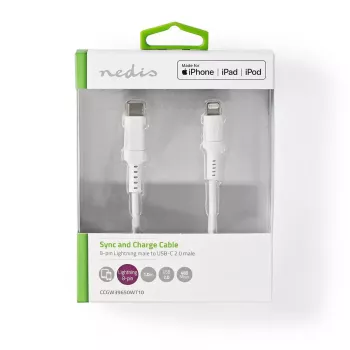 Lightning kábel Nedis CCGW39650WT10 1 m biely USB C