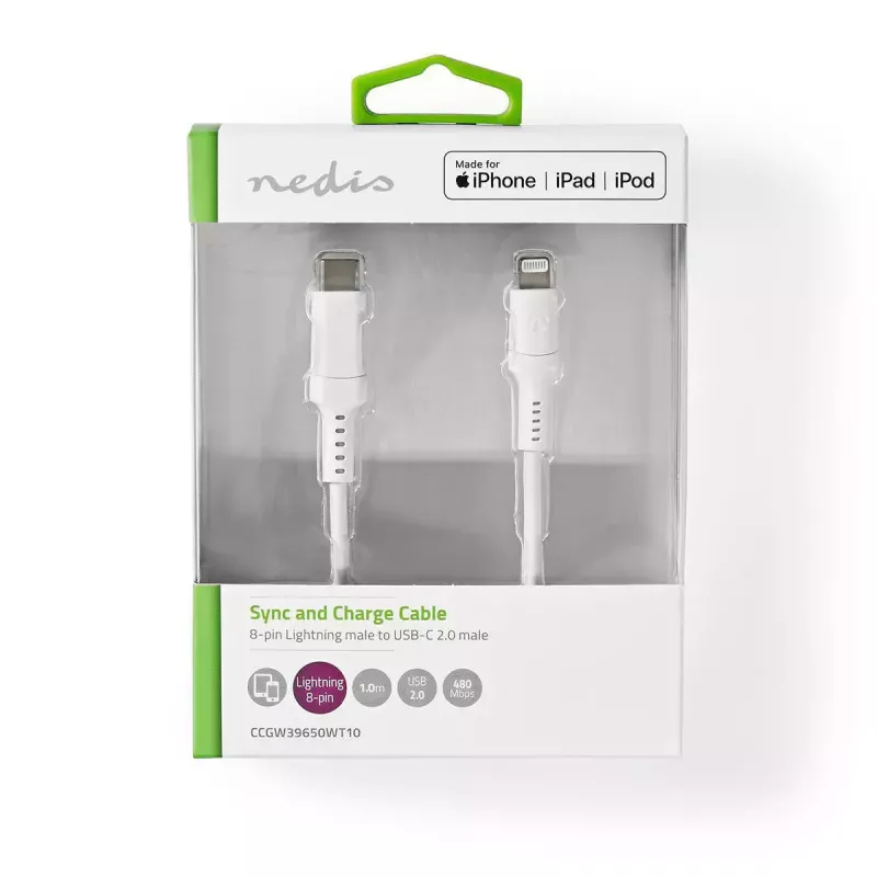 Lightning kábel Nedis CCGW39650WT10 1 m biely USB C