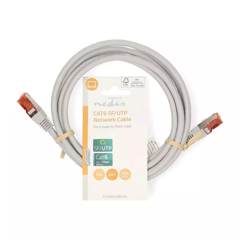Sieťový kábel Nedis CCGL85220GY20 RJ-45 Cat6 2 m sivý