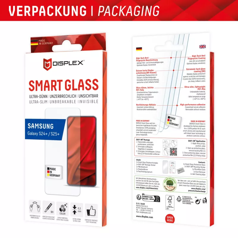 Displex Smart Glass (9H) pre Samsung Galaxy S24+/S25+, montážna nálepka, nerozbitné