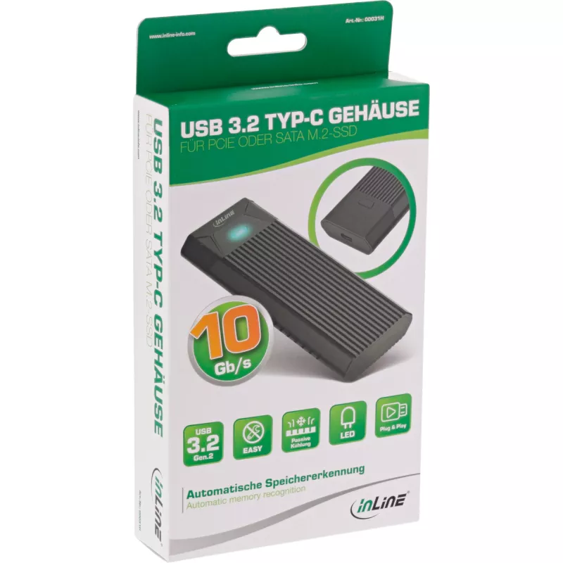 InLine USB3.2 Gen.2 USB-C na M.2 SSD (PCIe NVMe & SATA) puzdro