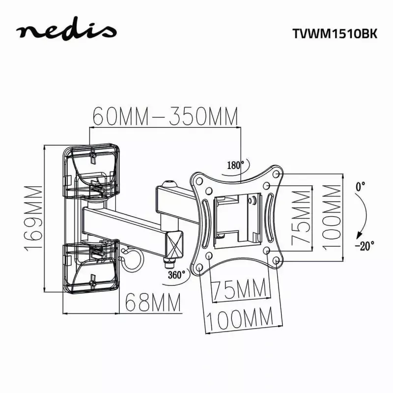 Držiak na TV Nedis TVWM1510BK 68,6 cm 27 palcov čierny 15 kg