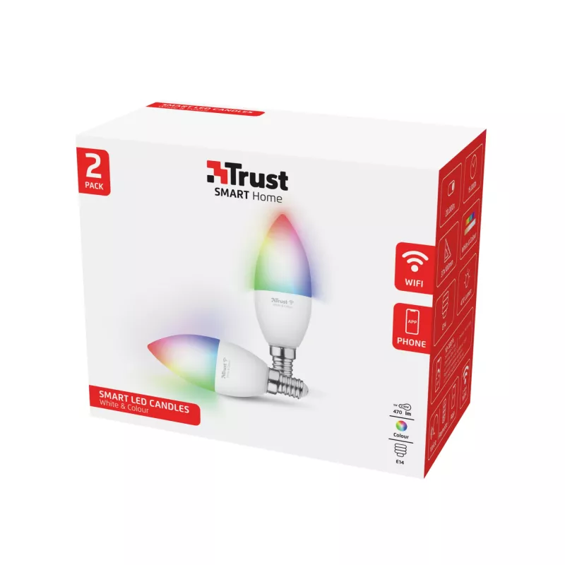 Smart žiarovka TRUST 71293 – Wi-Fi Smart Light, biela, AC, 37×100 mm, balenie 2 ks