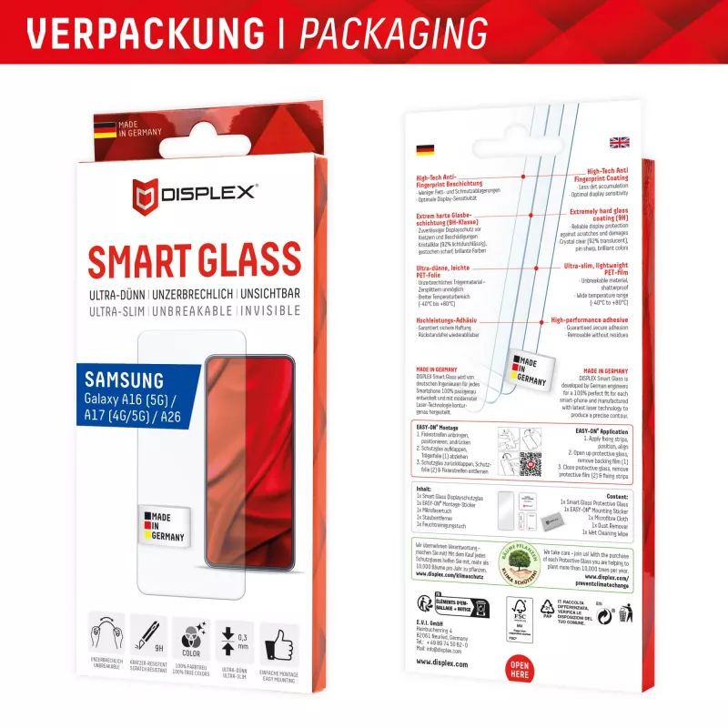 Displex Smart Glass (9H) pre Samsung Galaxy A26/A16 (5G)/A17 (4G/5G), montážne nálepky, nerozbitné