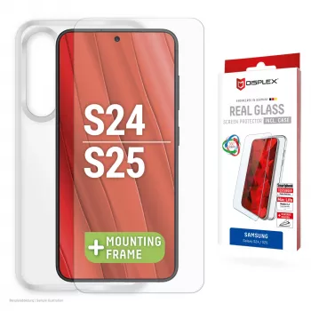 Displex ochranná fólia displeja + puzdro pre Samsung Galaxy S24/S25, Eco montážny rámik, odolná proti poškriabaniu