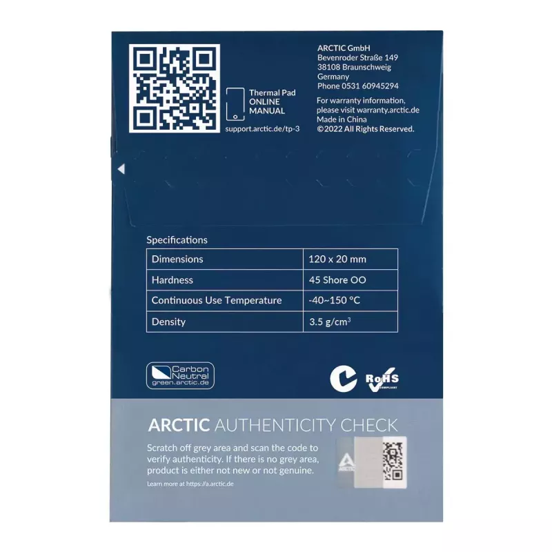 ARCTIC TP-3 Premium-Performance tepelná podložka 120 x 20 mm, 0,5 mm
